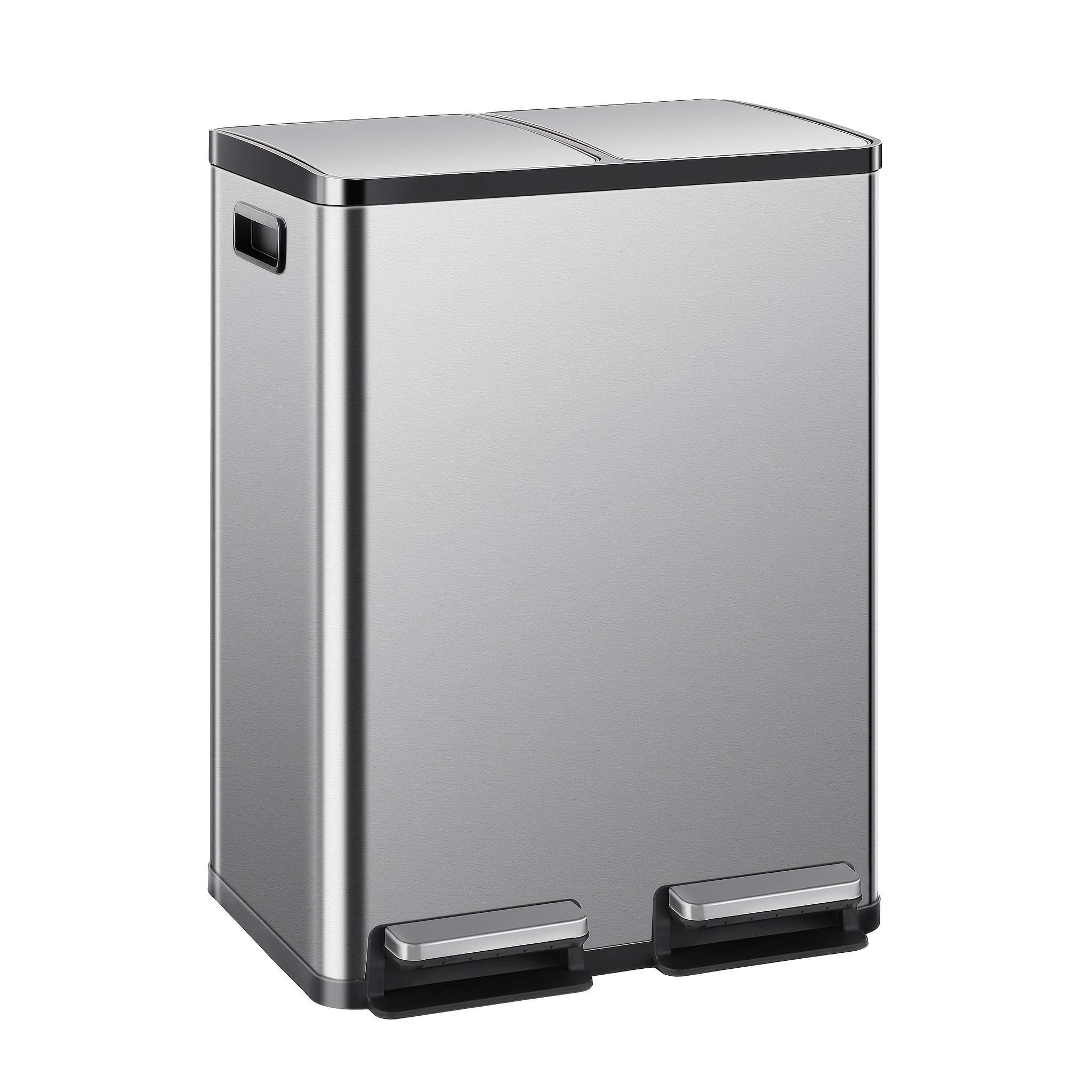 60l Stainless Steel Kitchen Trash Can, Double Bucket With Lid And 2 Detachable Inner Buckets, Foot Pedal , Fingerprint Resistant Design For Home Kitchen Office