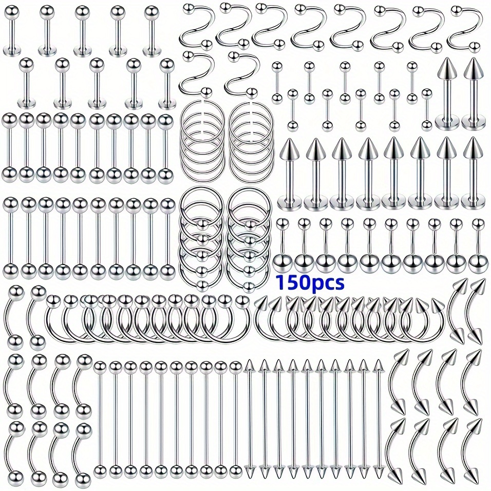 stainless steel hip hop inspired body piercing kit versatile nose belly lip eyebrow rings set for women