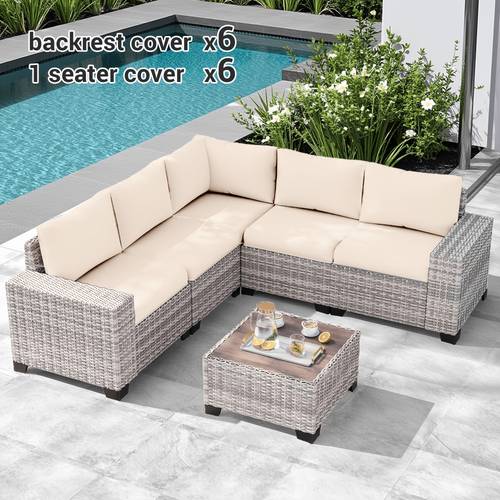 item picture 12pcs outdoor elastic patio rattan chair wrought iron chair cover sofa cover backrest cover 6pcs seat cushion set outdoor cushion sofa cover machine washable reusable