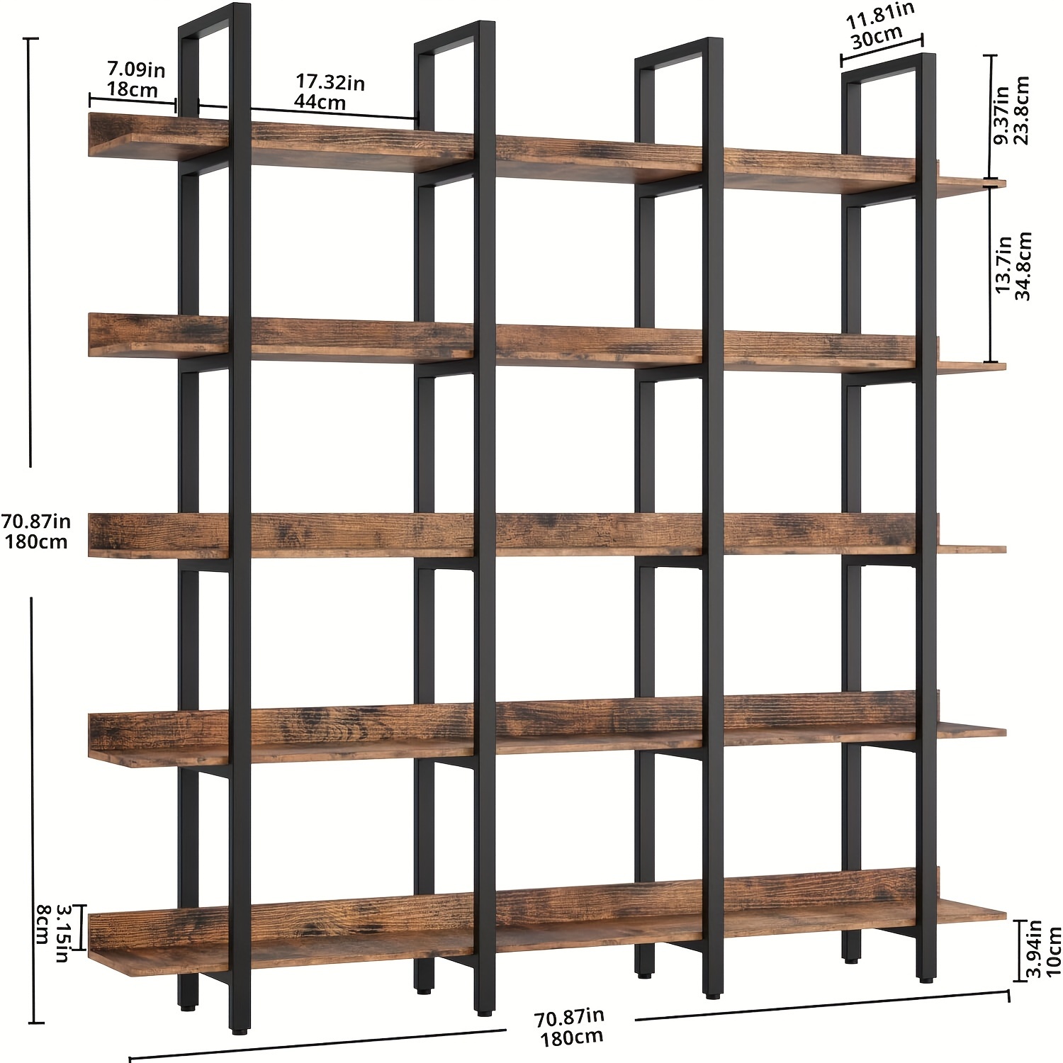 Vintage Triple Wide Etagere Bookcase