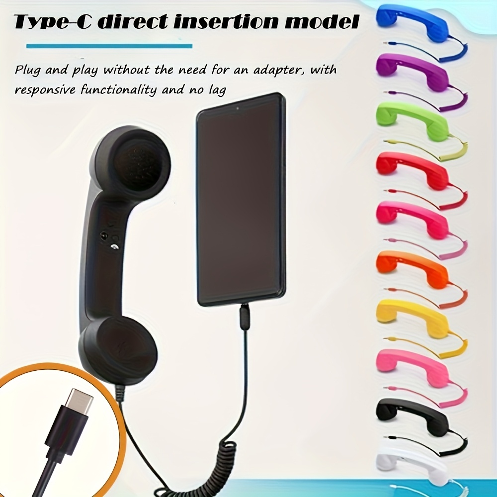 Retro Type-C Wired Headphones • Classic Desk Phone Design • Plug-and-Play • Compatible with Android & iPhone • Anti-Tangle Cable + Volume Control • Perfect for Halloween & Christmas Gifts