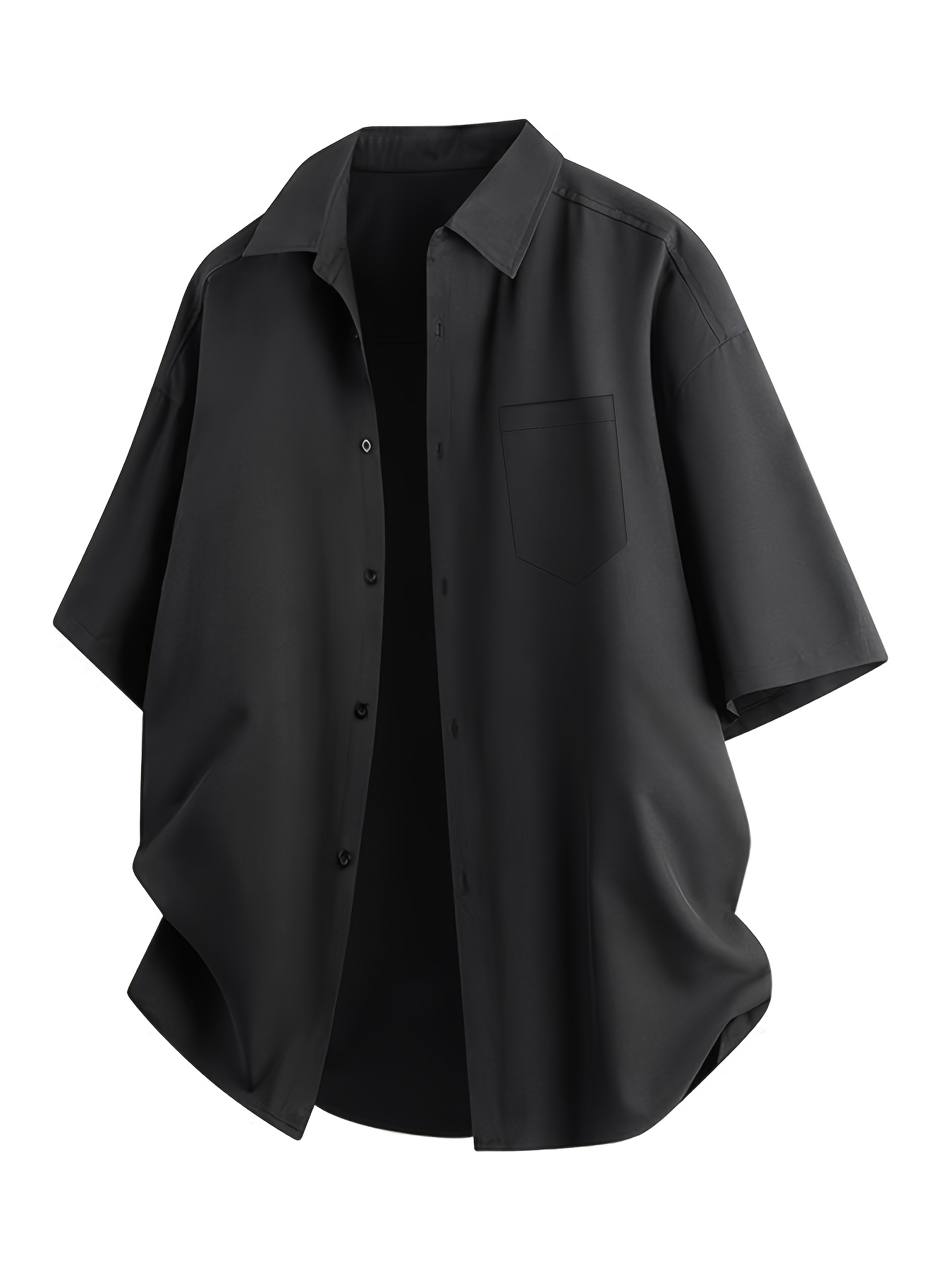 solid color short sleeve shirt for men summer lightweight casual loose fitting draped shirt high end layering button up shirt