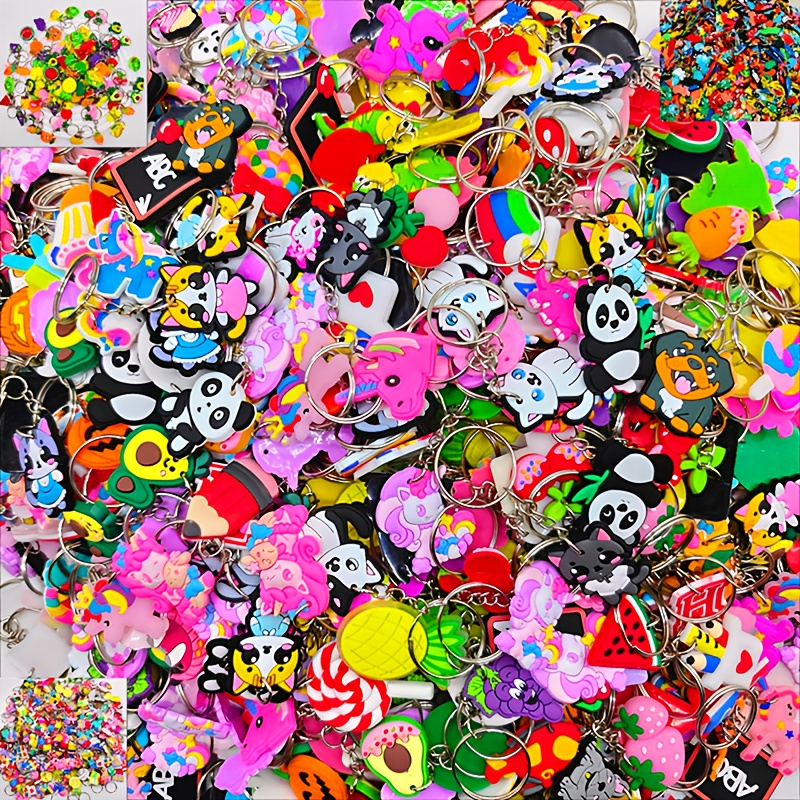 Image of 2d Flat - Random 98pcs Cute Mini Gift Keychains Prizes 2d Flat Cartoon Shape Keychains Key Rings Fashion Cute Key Bag Additions Decoration Party Decoration Small Gift Keychains For Men And Women