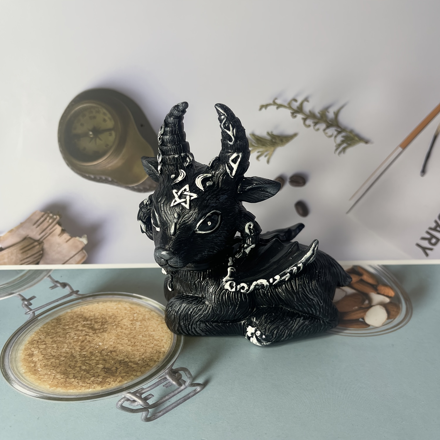 Image of Resin Gothic Goat Figurine - Magical Horned Goat Statue For , Collectible Desk And Home Decor, Ideal For Christmas, Thanksgiving, Father's Day, Cinco De Mayo - Indoor Use