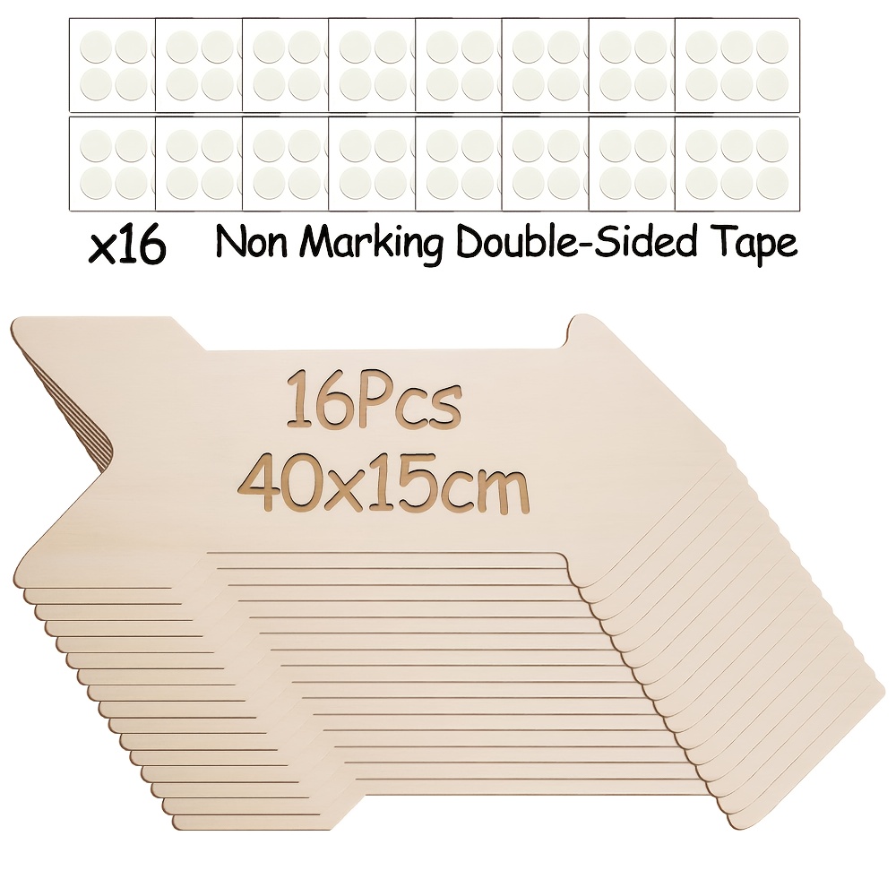 Image of 16pcs Natural Wood Arrows With Non-marking Adhesive Dots - Suitable For Diy Crafts, Christmas Decorations, Natural Wood Arrow Signs For Wall Door Hanging, Home Party Decor, -free Hanging (no Residue)
