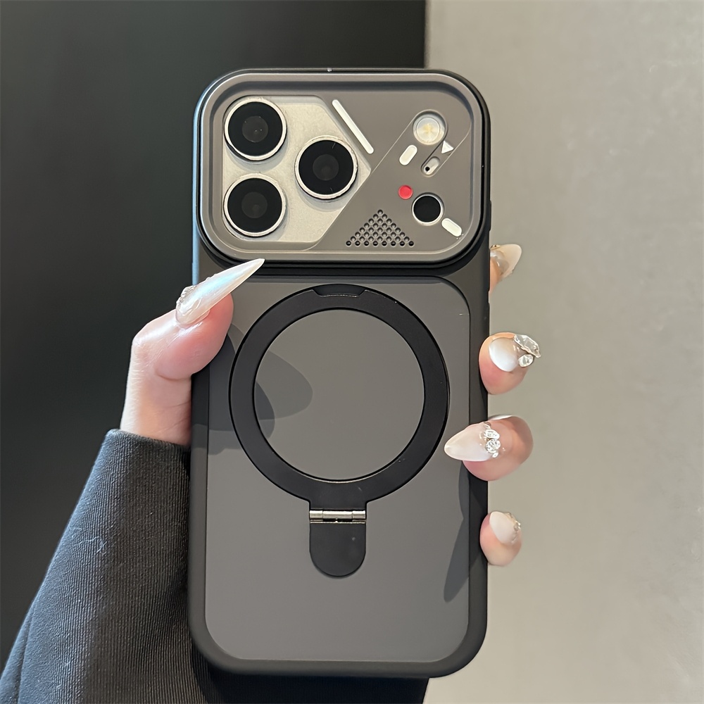 TEMU Coque de téléphone - 1pc Coque de téléphone magnétique de luxe avec anneau de protection de caméra et support, pour Iphone 18 Pro Max 17 Pro Max