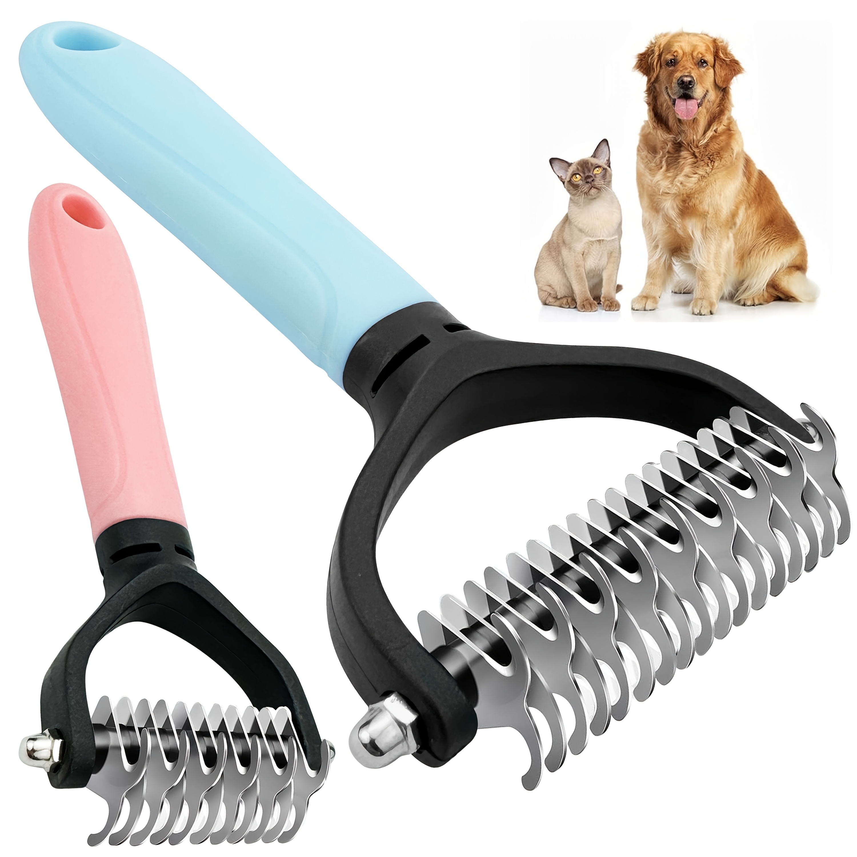 2 pcs random color stainless steel pet dematting comb double sided   rake grooming tool for cats and dogs   shedding brush   removes mats   and loose fur durable premium stainless steel construction   long ha