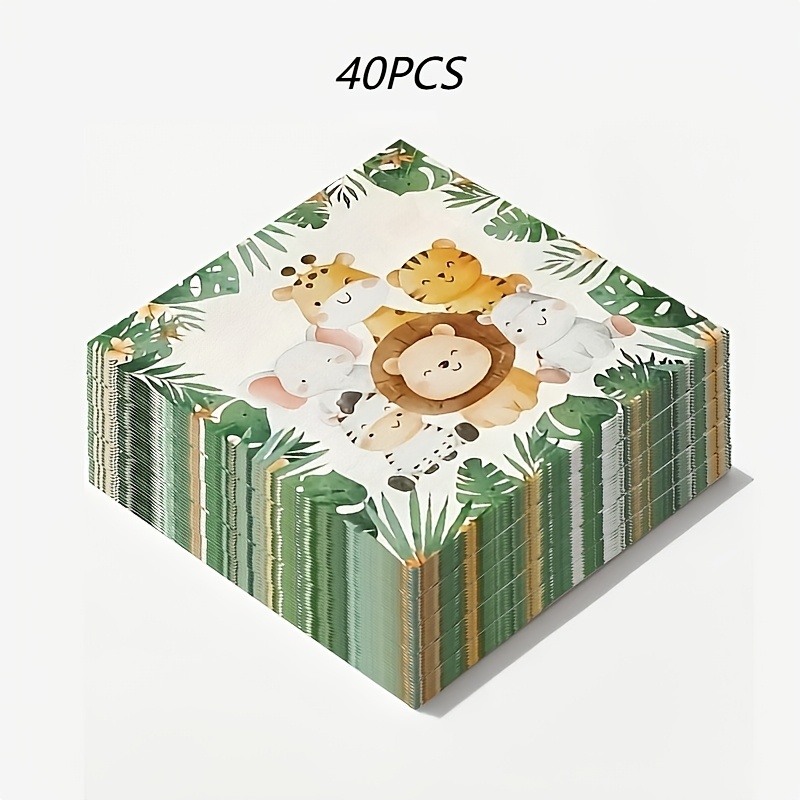 Happy Birthday Napkins, Disposable Birthday Paper Napkins For Birthday Parties, 6.5 X 6.5 Inch Jungle Napkins, Suitable For Birthday Party Supplies And Table Decorations