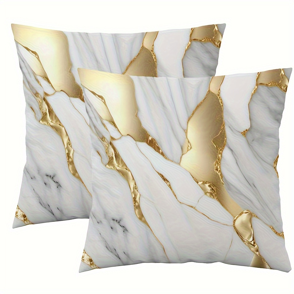 

2pcs Set Flannelette White Golden Marble Abstract Throw Pillow Case Suitable For Sofa Bed Bedroom Car Chair Living Room Home Decoration