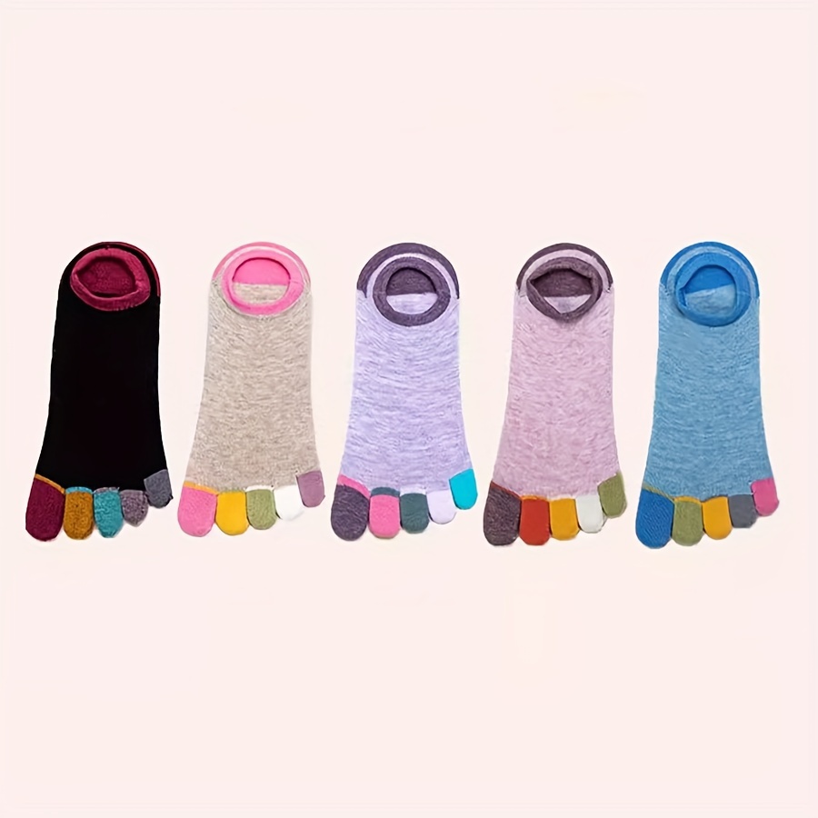Image of 5 Pairs Women's Color-block Toe-separating Five-toe Socks, Colored Invisible Short Socks, Anti-odor Sweat-absorbent Shallow Mouth Boat Socks, Spring/autumn Split Toe Socks, Loafers And Sneakers Socks