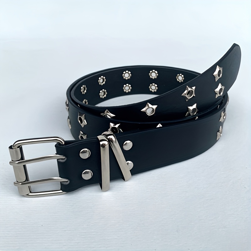 Image of A Hollow Punk Casual Belt Featuring Star-shaped Cutouts, A Minimalist Double- Design, This Stylish Double-row Belt Is Perfect For Embrace Fashion In Europe And America