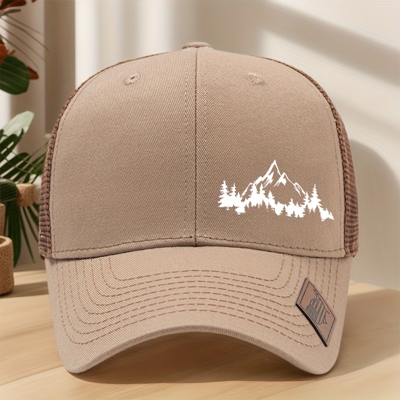 E-shop Baseball Cap mit Bergwald-Print, Outdoor-Wander- und Sport-Kappe, atmungsaktiv, schweißableitend, Duckbill-Mütze, Mesh-Wickel-Trucker-Cap für
