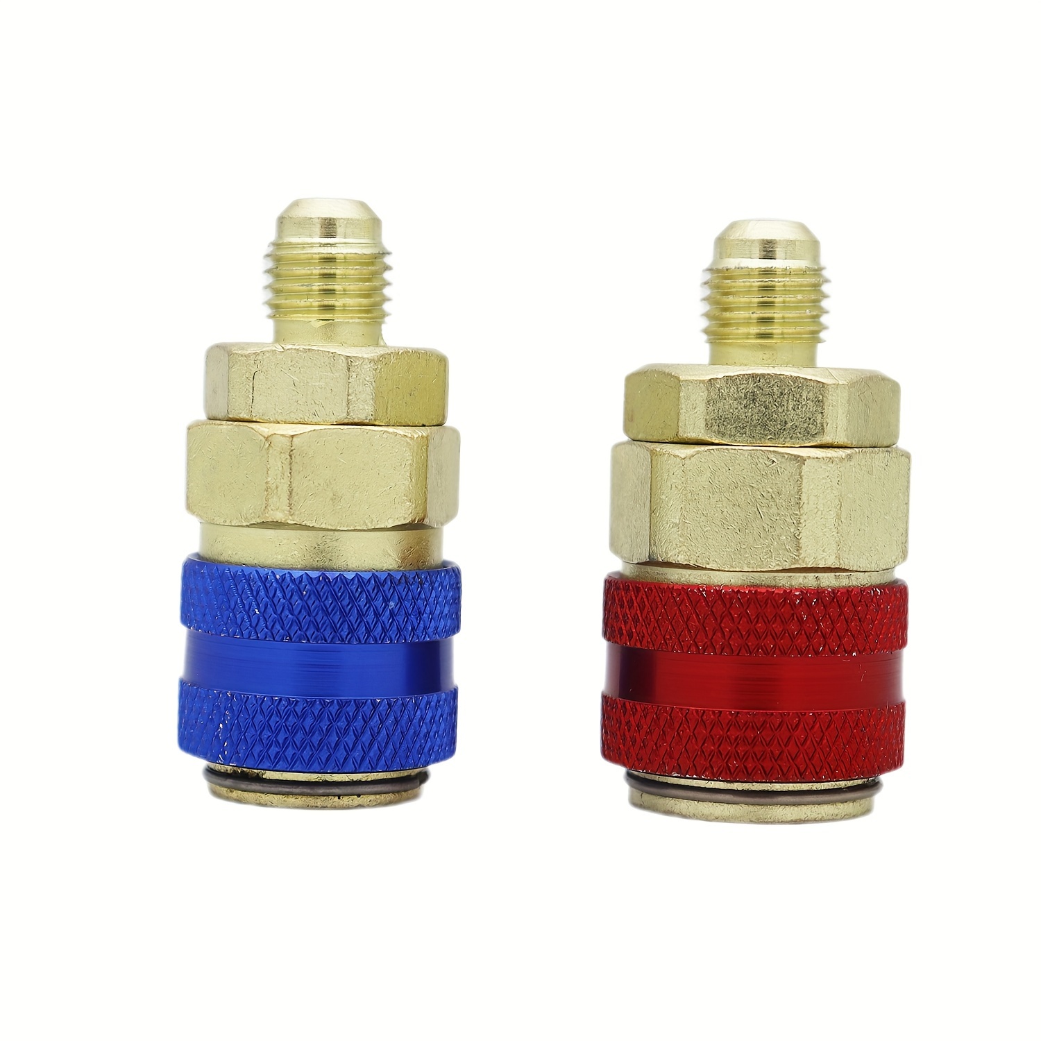 2pcs Ac R134a Quick Coupler Connector Adapter Fittings High Low Manifold Connector Brass Adapters Air Conditioning Refrigerant