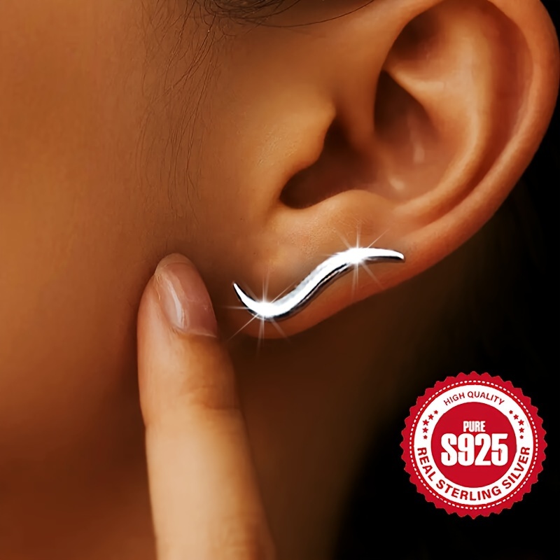 

Pure S925 Sterling Silver Women's Wavy Earrings - Minimalist And Classic Design, Suitable For Daily Wear And Holiday Gifting - No Plating, No Setting, All 925 Silver