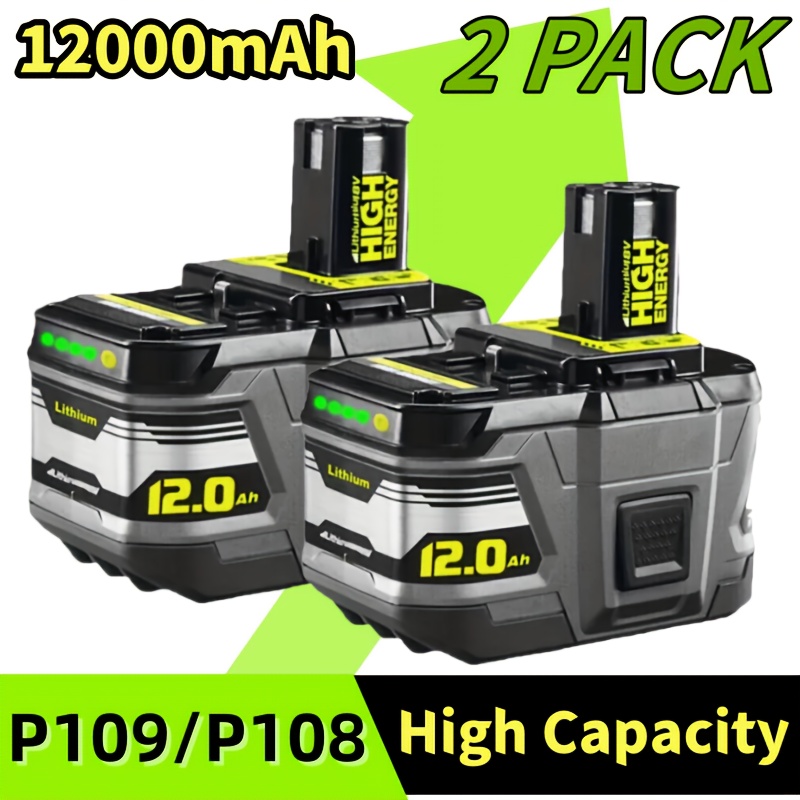 TEMU Ensemble de deux batteries 12.0Ah 18V, remplacements haute capacité pour batteries lithium-ion Ryobi 18V, compatibles avec les modèles , , P104,