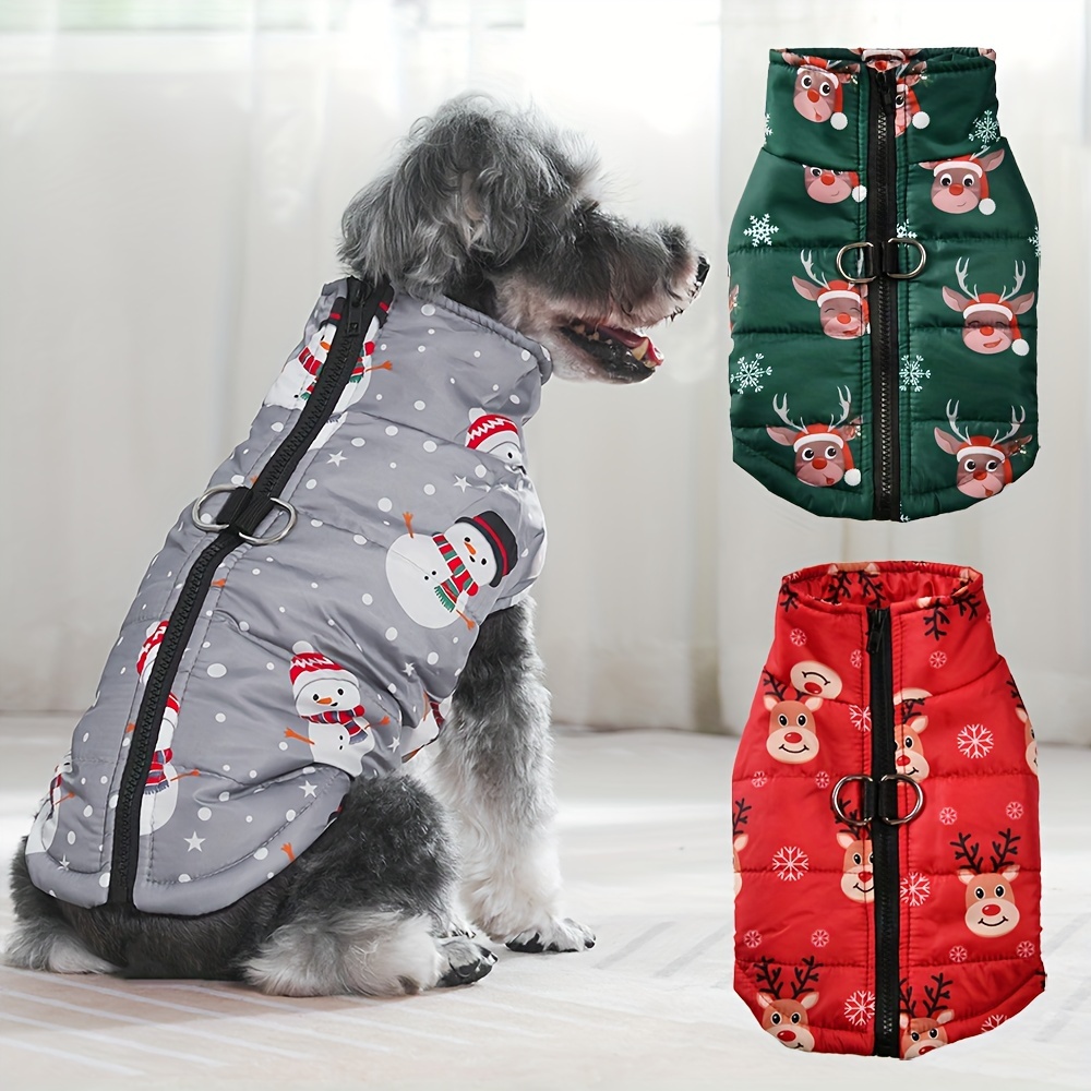 

Pet Jacket With Reindeer Print, Warm Dog Coat With Cotton Filling, Zipper Closure - Ideal For Mini, Toy, And Small Breeds, Woven Polyester Fabric