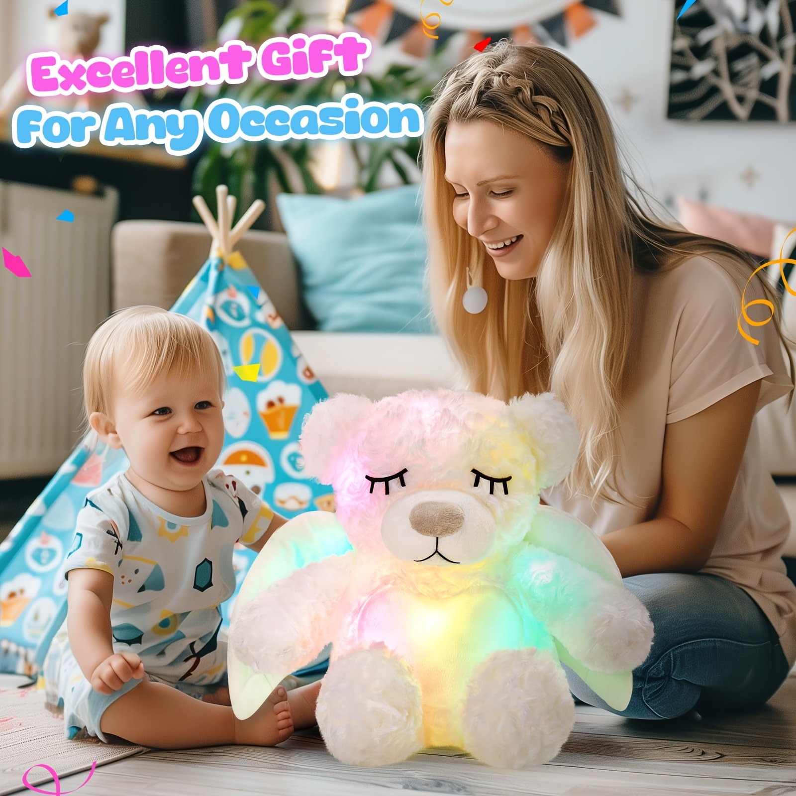 glowing rose bear plush toy (without batteries), cute soft stuffed animal  with lights, playing company doll for toddlers, best halloween, black  friday, birthday, christmas , valentine's day gift - toys & games
