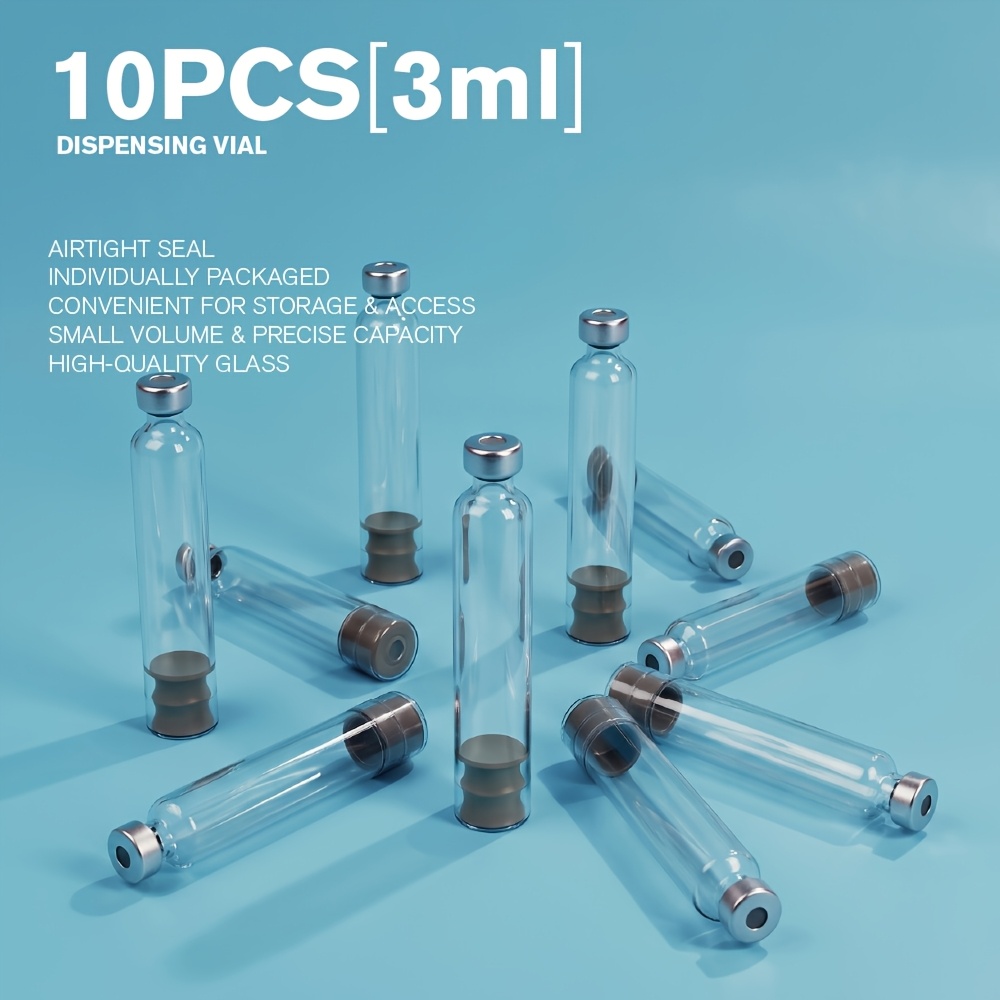 TEMU 10 Stück 3ml Glasfläschchen, Mini-Klarglasflaschen mit auslaufsicheren Deckeln, einzeln verpackte Probenbehälter für Labor, DIY & Lagerung