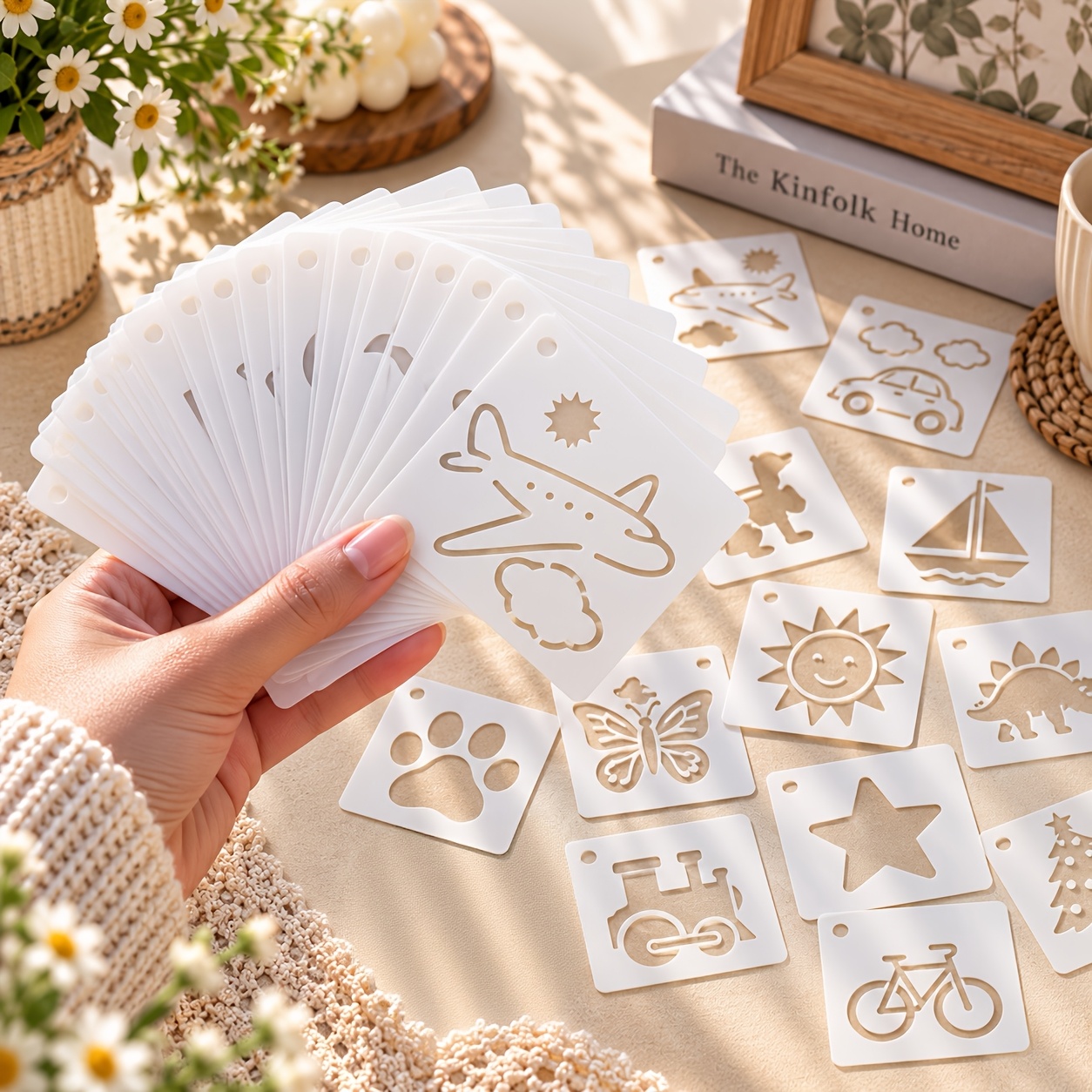 TEMU 108pcs Reusable Pet Hollow Painting Stencils Set, Animal Vehicle Fruit Plant Space Holiday Pattern Templates, Reusable Craft Stencils For Wood
