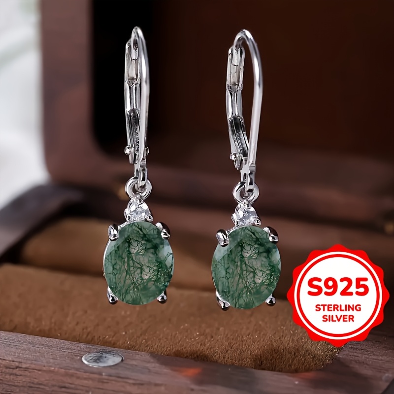 

Boucles d'Oreilles en Agate à Motif de Gazon Incrustées Argent Pur 925, d'Œuf dans Plusieurs Couleurs pour Vous de , Assorties pour le Port et la Décoration de Fête, Bijoux de Haute Qualité 3g