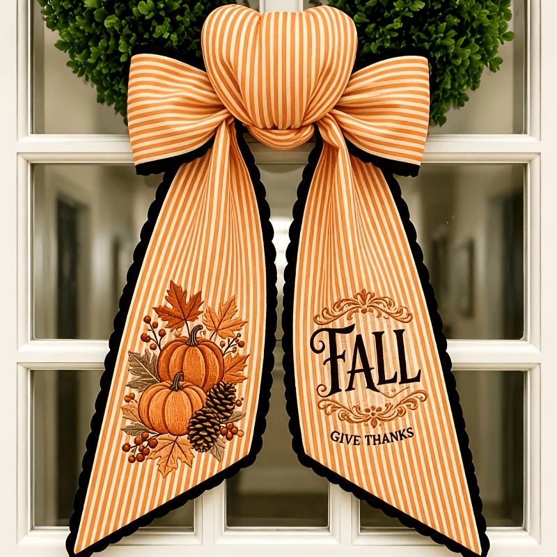 TEMU Handmade Front Door Garlands, Suitable For Party Decoration. Cute Pumpkin Letter Ribbon Bow Decorations, For Hanging On The Country-style Autumn