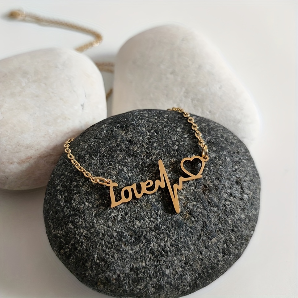 Women's 18K Gold Plated Heartbeat Personalized Hollow Heart Necklace