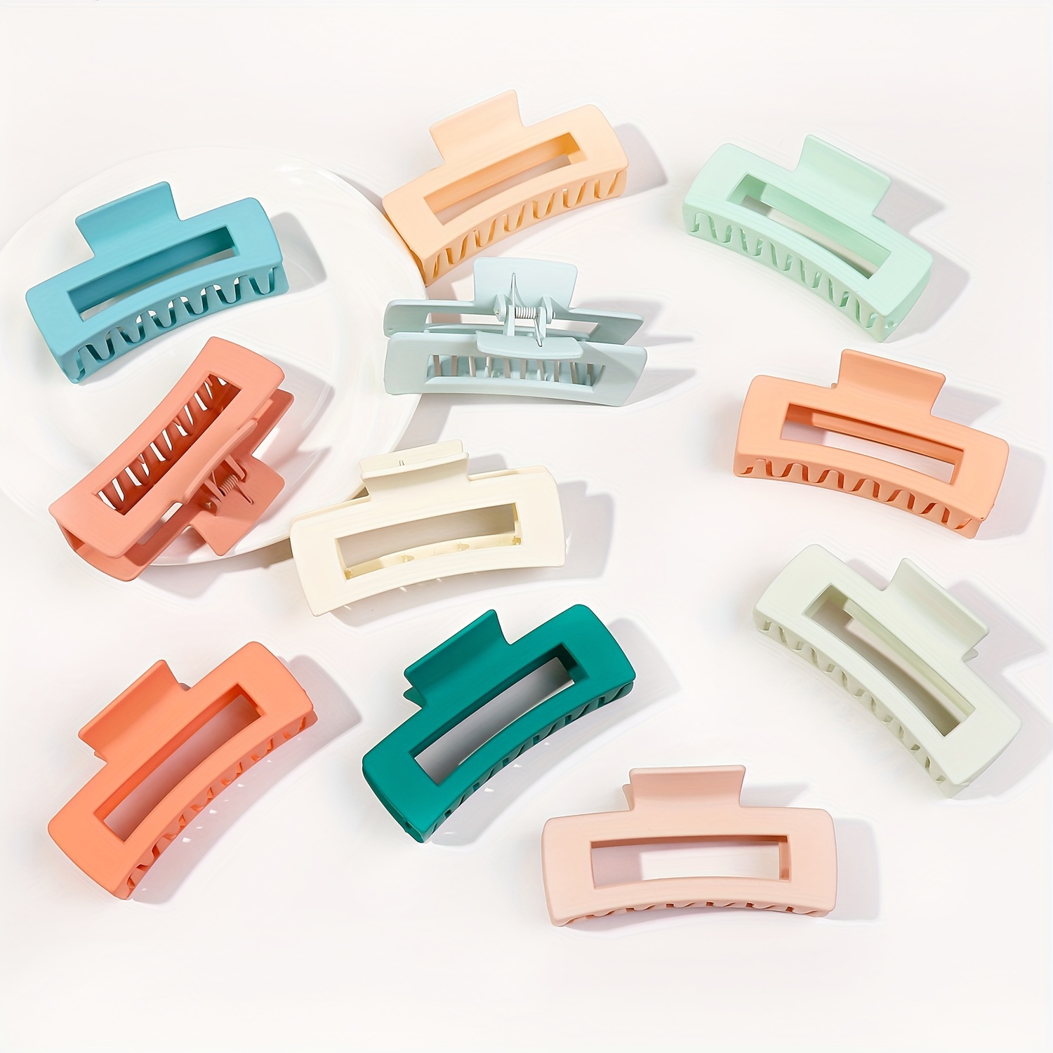 

6pcs Solid Color Large Hollow Out Hair Claw Clips Rectangular Hair Grab Clips Non Slip Ponytail Holders For Women And Daily Wear