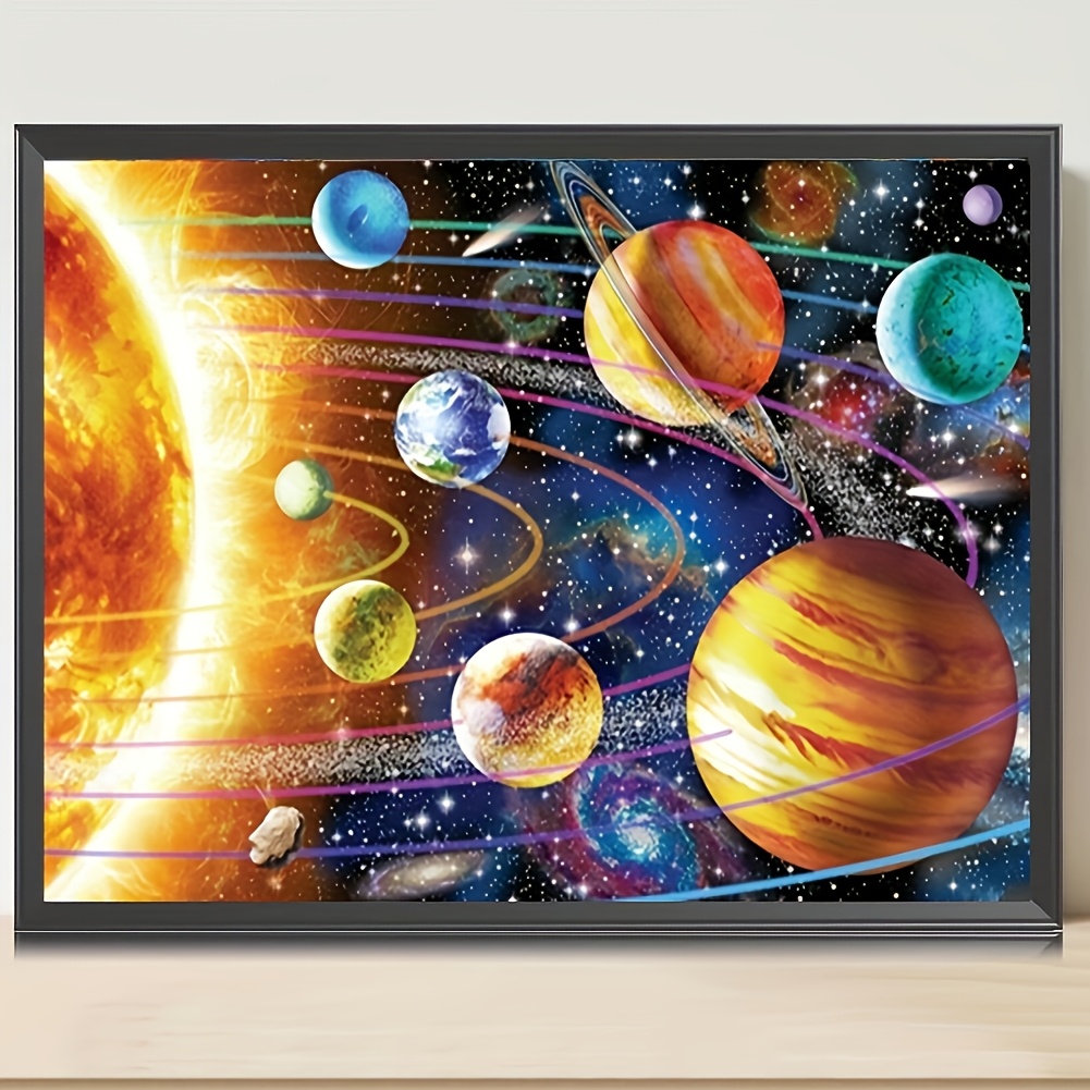 

Kit de peinture diamantée 5D, motif de planètes spatiales DIY, art rond, broderie à forer complète, cadeau de décoration murale pour , toile 30x40cm/12x16in avec outils et accessoires