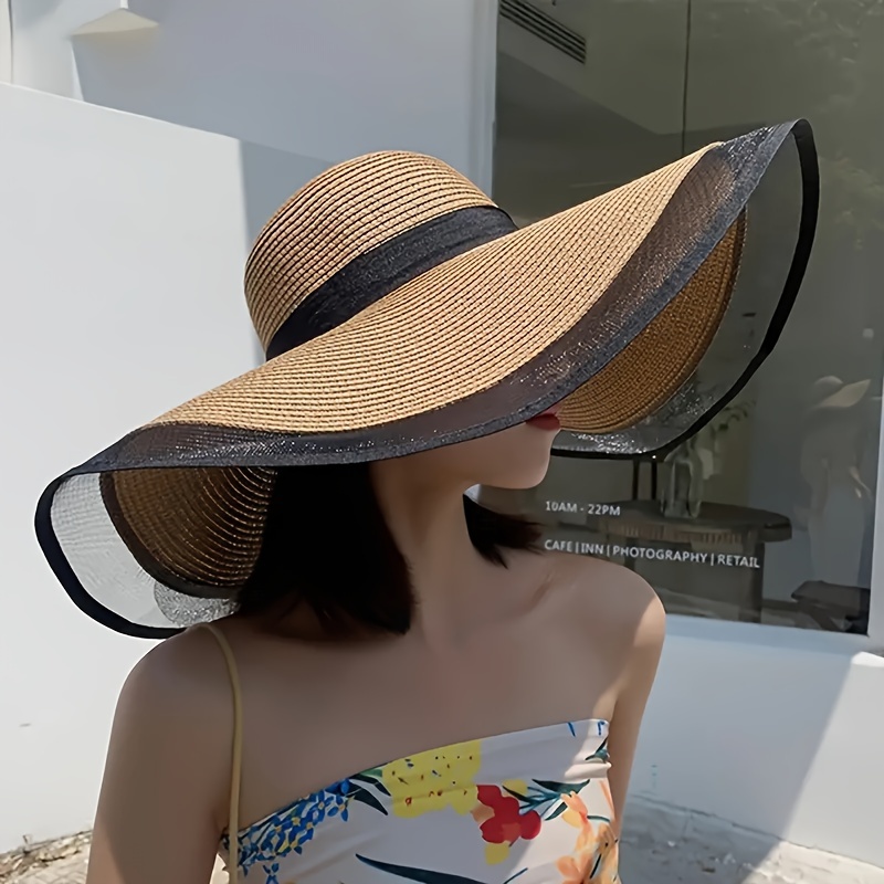 Lace Wide Brim Hat Elegant Sun Hats Classic Color Block - Temu