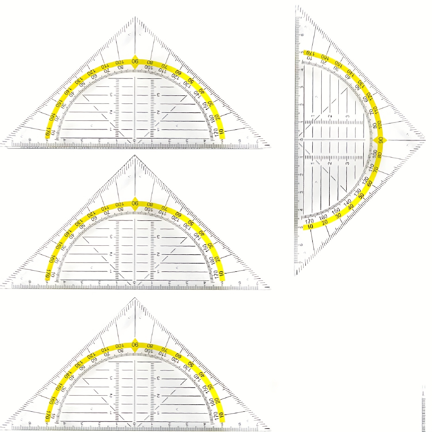 E-shop 4-teiliges Set transparente Dreieckslineale, 90 mm Kunststoff-Geometrie-Zeichengeräte für Schüler und Ingenieure –