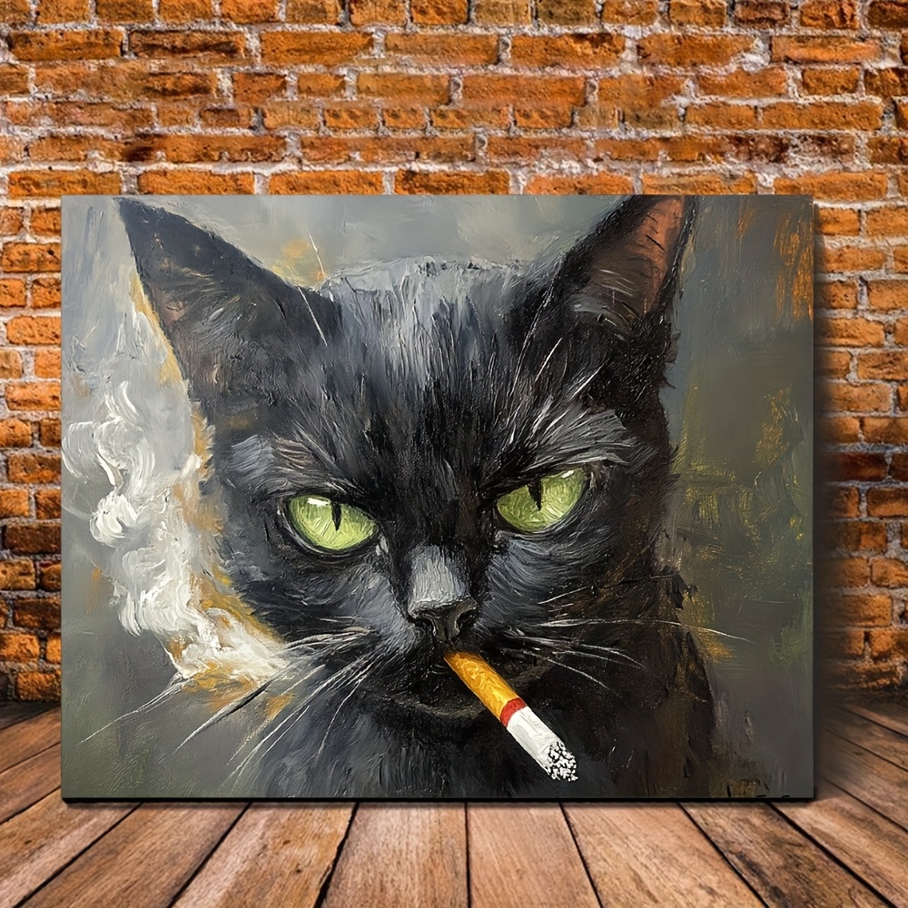 black cat smoking cigarette painting picture smoking sold on Temu United States