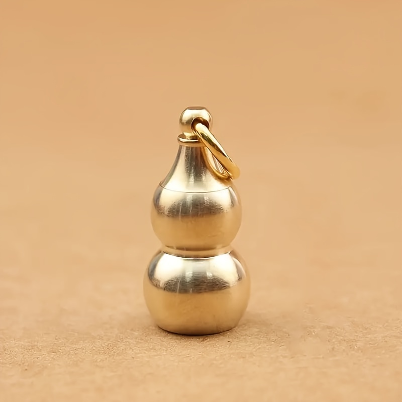 Brass Gourd Hollow Pendant Most Key Bag Pendant 1pc Container Bottle Medicine Case Keychain For Men, Waterproof Pill Box Keychain Hanging, Brass Hollow Gourd Pendant Keychain For Men
