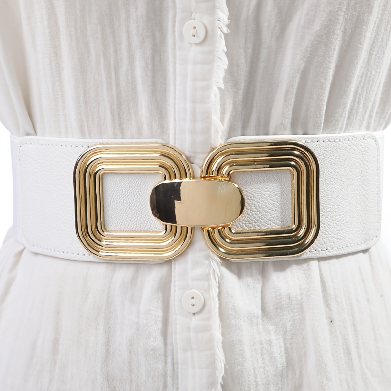 TEMU 1pc Women's Elastic Waist Belt Fashion Stretch Wide Waistband New Casual Skirt Decoration Black Belt, Suitable For Birthday Gift
