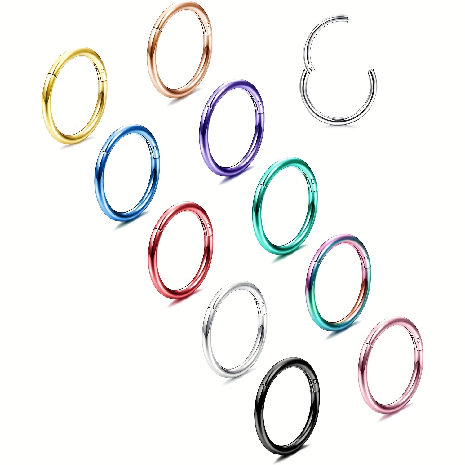 

10pcs Hinged Nose Ring Surgical Steel Nose Clicker Ring Hoop Lip Cartilage Septum Daith Tragus Hoop Earrings Piercing