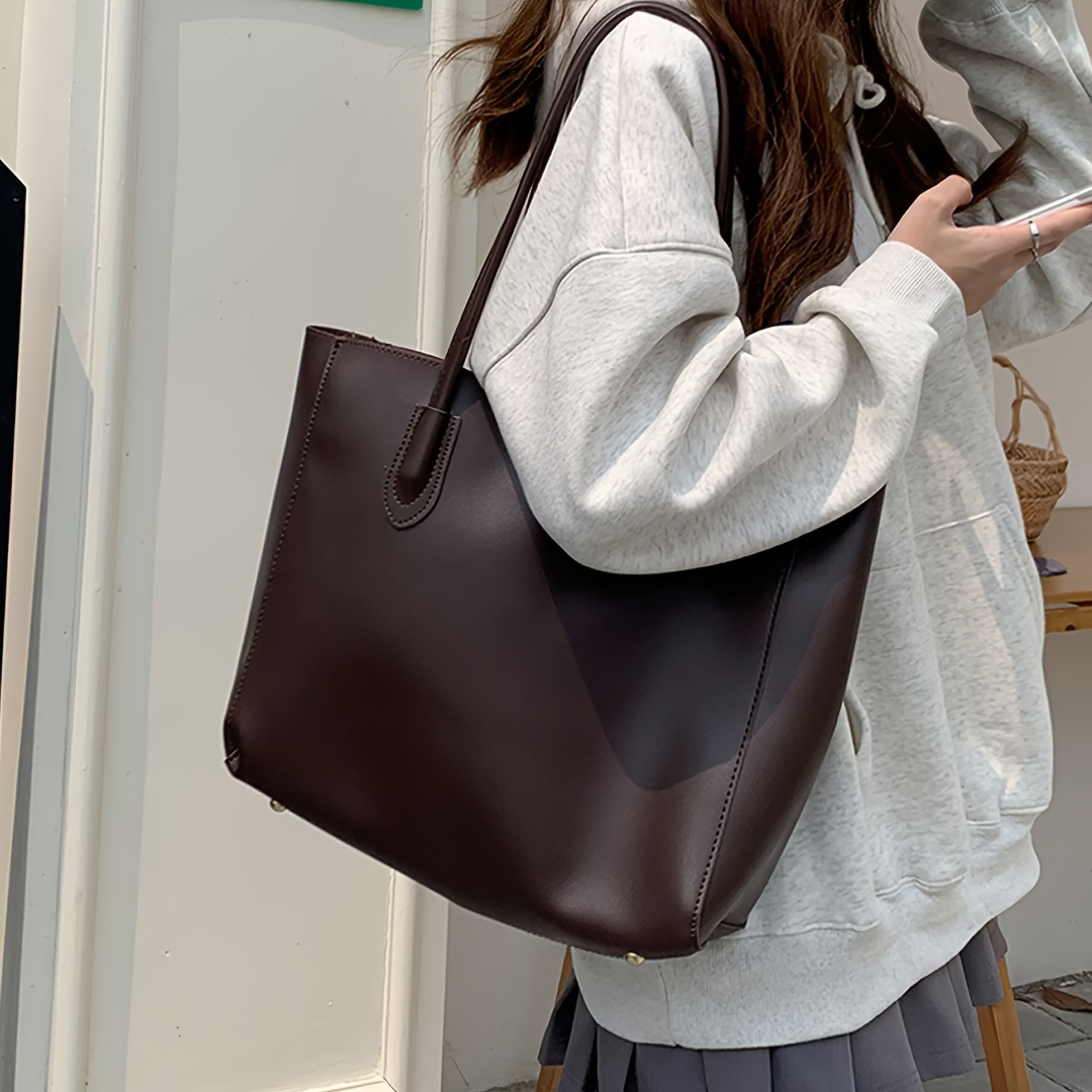 Summer New Simple Casual Shoulder Bag, Solid Color Everyday Large Capacity Tote Bag | SHEIN A
