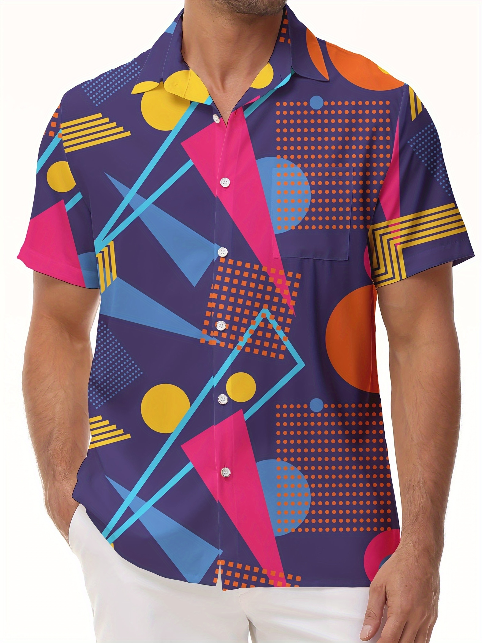 mens retro 80s 90s hawaiian button shirt short sleeve - Temu