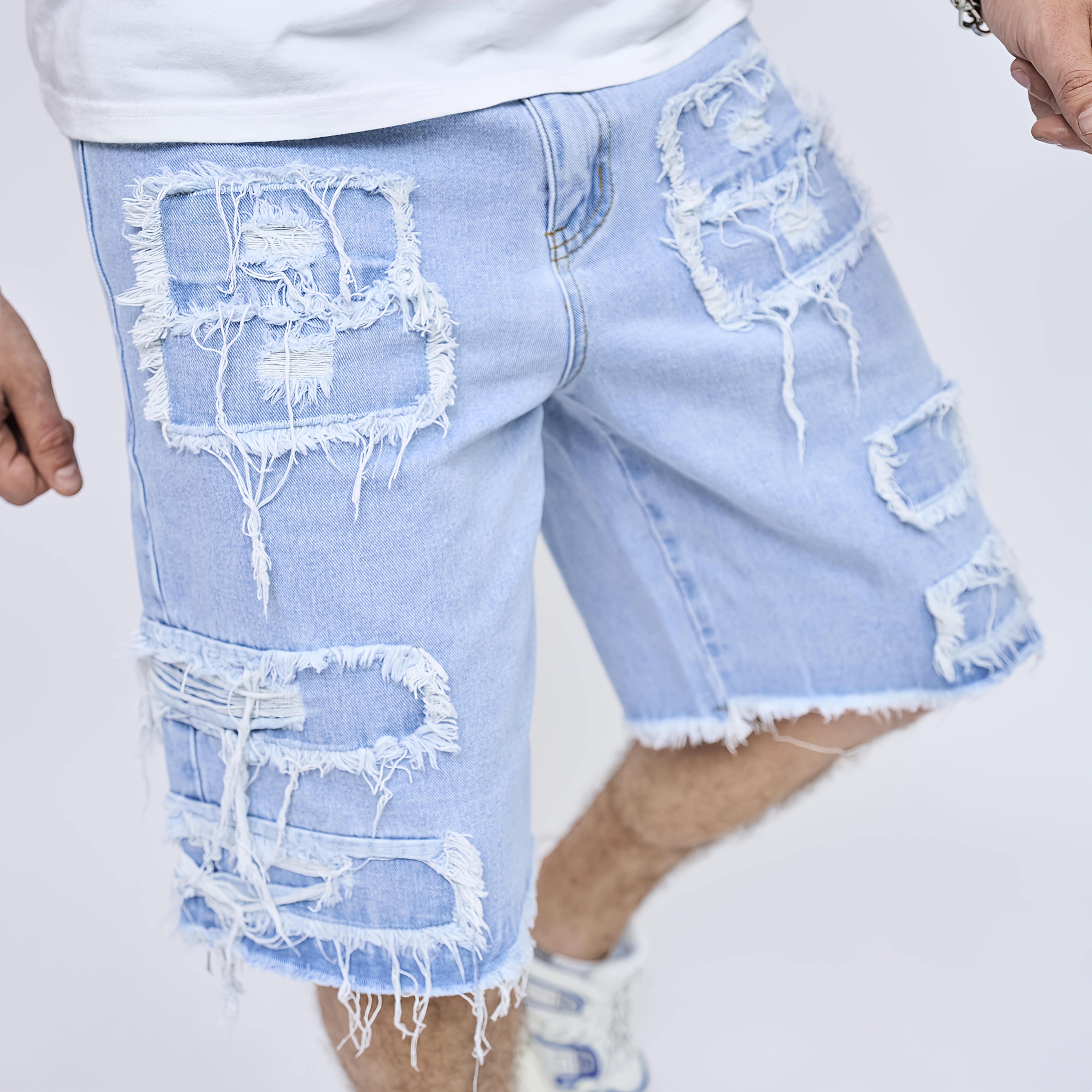 mens jeans korean version shorts ripped flattering young - Temu France