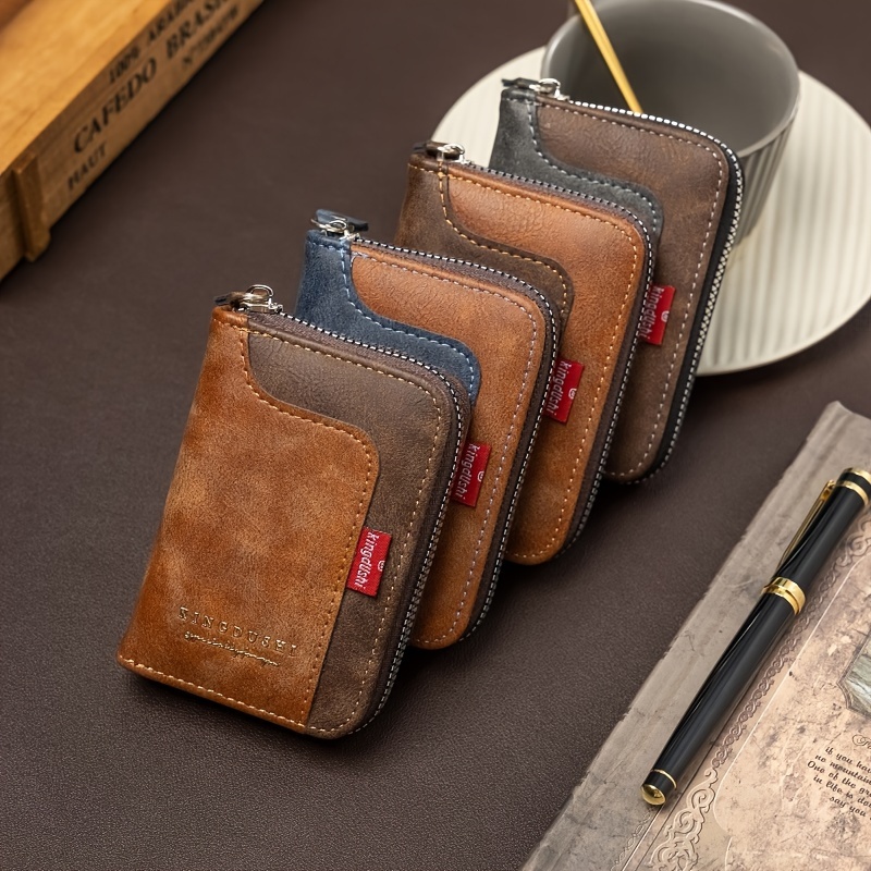 

Men's Vintage Frosted Pu Leather Accordion Card Holder - Casual Style, Large Capacity Multi-functional Wallet With Coin Purse & Credit Card Slots