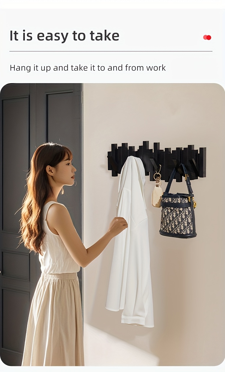 Foldable Piano Hook Rack - Hidden Arms Wall Organizer, No-Drill Entryway Storage