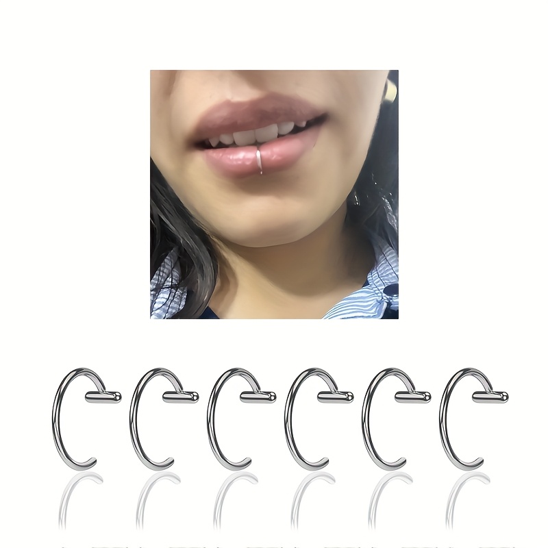 TEMU 6 piezas de aros falsos para nariz y labios, sin perforación, aros de labios con mordeduras de serpiente, pulseras para orejas con clip, aros