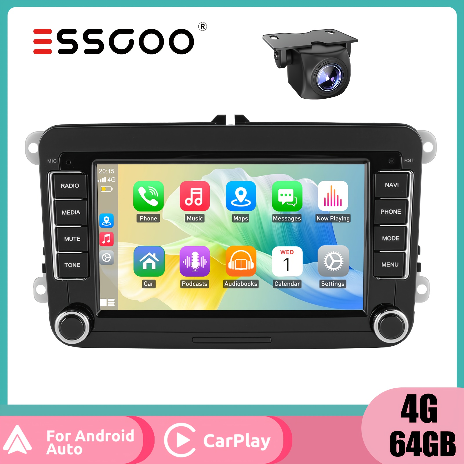 Image of Essgoo With Camera 7" Complete Car Stereo Kit | 14, & Auto, 4+64gb | Rcd330 Design, Includes All Cables & Features | Ready To Your Vw/seat In Minutes | For, Golf 5/6, , Caddy | The