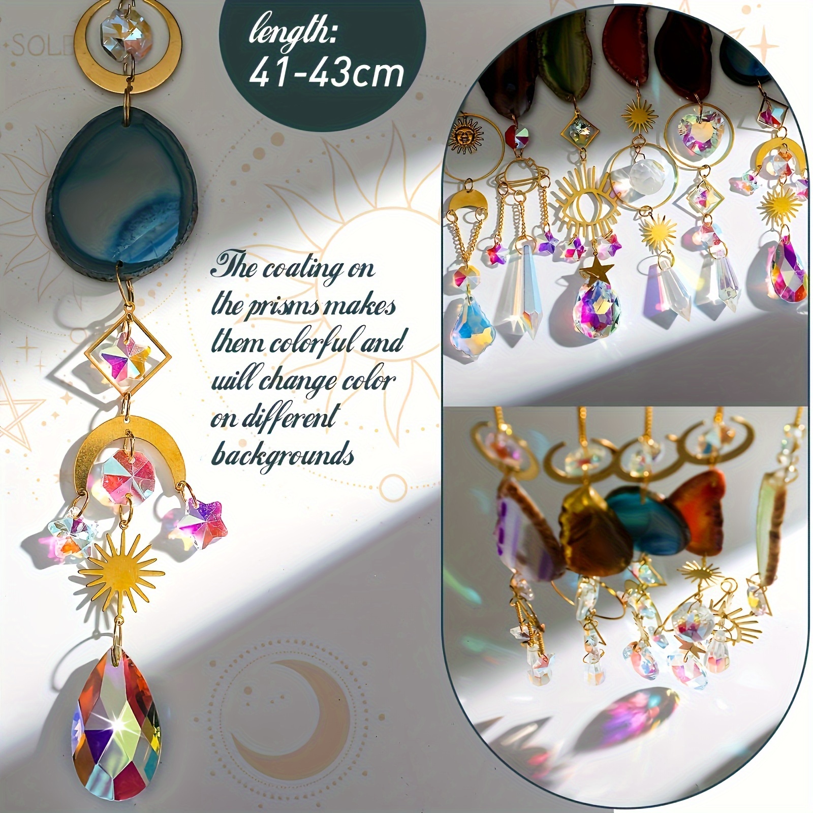 6 Pcs Exquisite Crystal Suncatcher - Indoor Window Hanging Decor with Prisms,Agate Slices,and Colorful Refractions for Home,Garden,and Wedding Decor_voghion.com
