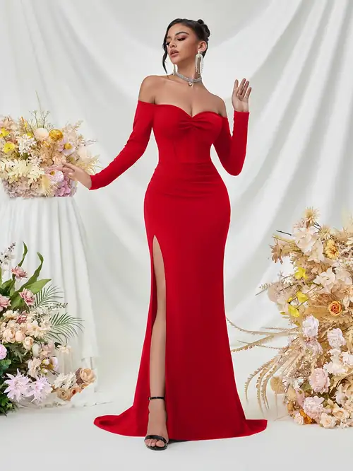 women's elegant off-the-shoulder thin strap burgundy bridesmaid dress - long sleeve flowy hem formal wedding party attire for spring summer fall, wedding dresses for bride, special occasion, fitted bodice, stylish construction, bridal women's elegant off-the-shoulder thin strap burgundy bridesmaid dress - long sleeve flowy hem formal wedding party attire for spring summer fall, wedding dresses for bride, special occasion, fitted bodice, stylish construction, bridal
