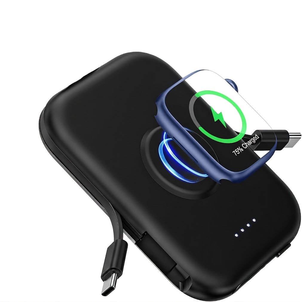 TEMU 18w Fast Charging 5000mah Bank With Built-in Cable, Magnetic Wireless Portable Charger Battery Pack For Watch /8/ultra/7/6/5/4/se &