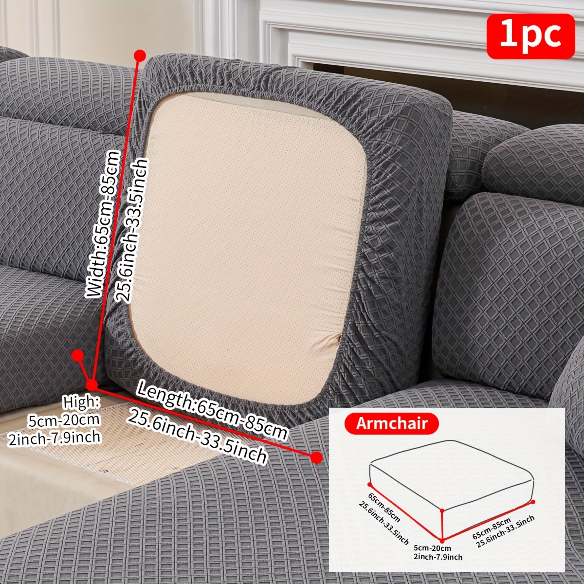 TEMU 1 Housse de canapé extensible, Style moderne facile, Petit motif quadrillé, foncé, Gris foncé, , Blanc riz, clair Multicolore en option, Housse