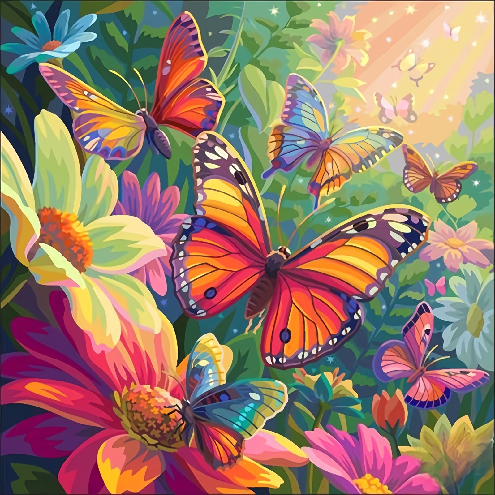 DIY Cross Stitch Print Kit, Butterflies Dancing Among Flowers