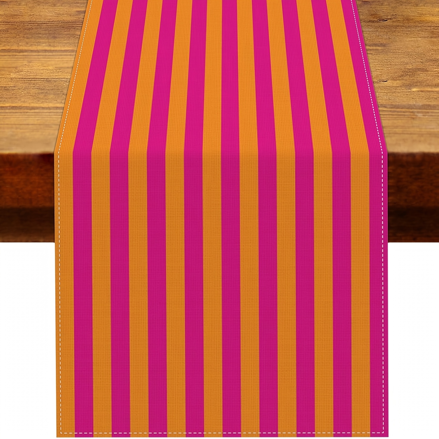 Image of 1pc, Hot Pink And Orange Stripe Table Runner Sunset Wedding Birthday Party Decoration Bridal Shower Home Kitchen Dining Room Table Decor
