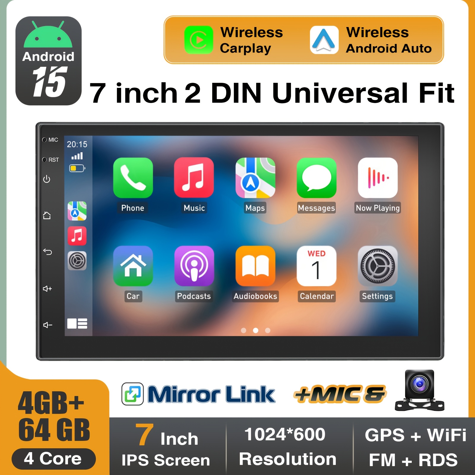 Image of Essgoo 4+64gb 15 7 Inch Ips Screen Touch Display Car Stereo Radio Multimedia Player 2 Din Universal , Auto, Smart Phone , Gps/ Wifi/ Fm/ Rds/ Usb/ Steering Wheel Control/