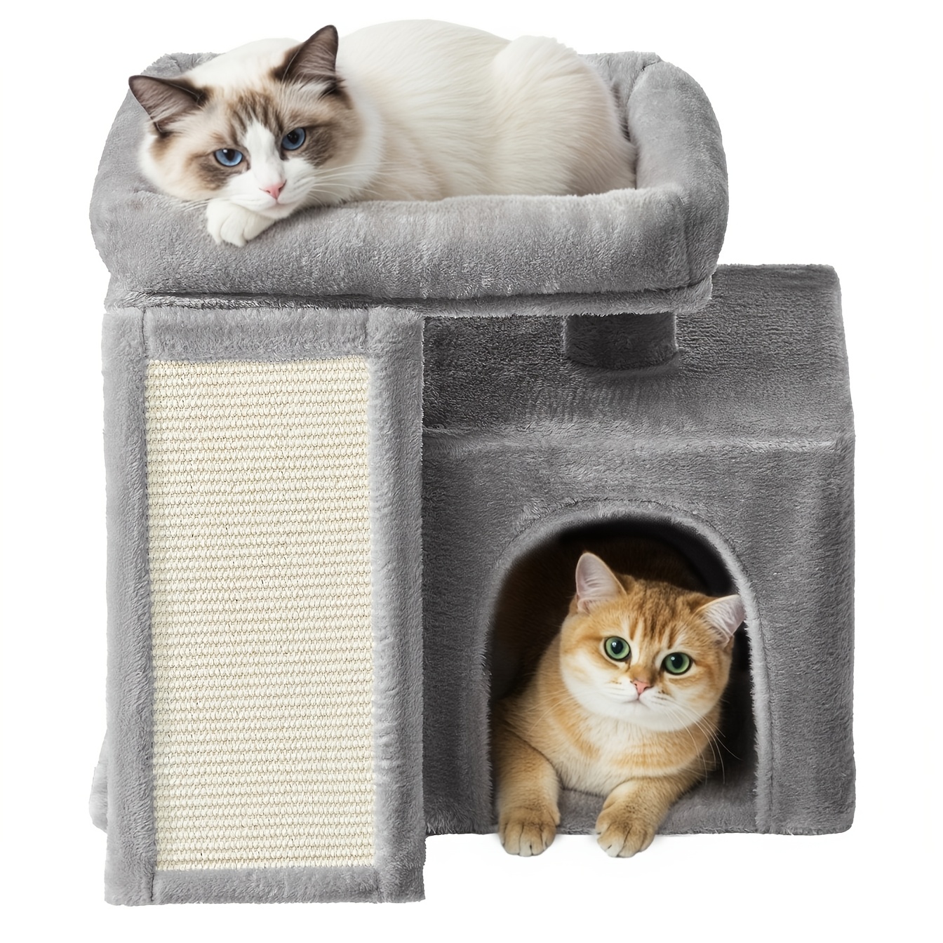 Small Scratching Post, Cat Tree With Scratching Ramp And Large Platform, Cat Scratching Tree With Cave, 46.4cm High