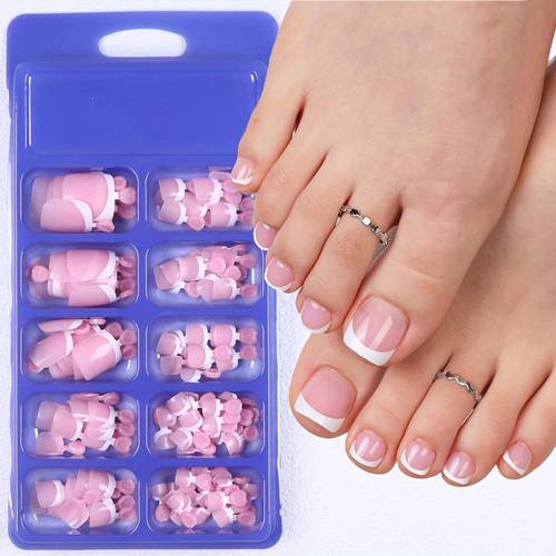 120pcs short square toenails acrylic toenails white edge toenails suitable for daily wear beautiful toenails for special festivals party celebrations